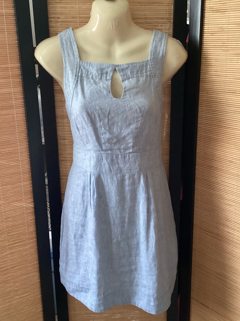 Island Company Linen Dress Sz S EUC light blue keyhole mini dress lined